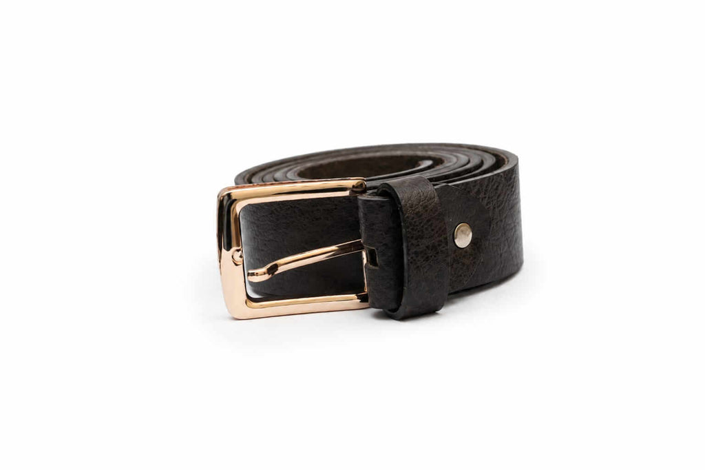 Aurenza London Black Leather Belt – Polished Gold GB-BL-04
