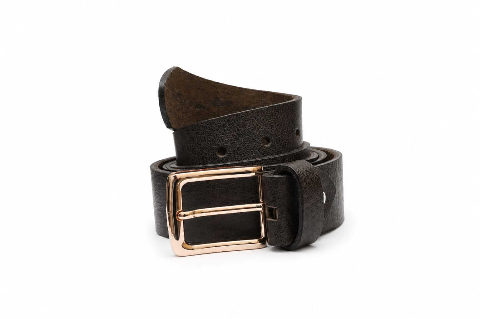 Aurenza London Black Leather Belt – Polished Gold GB-BL-04