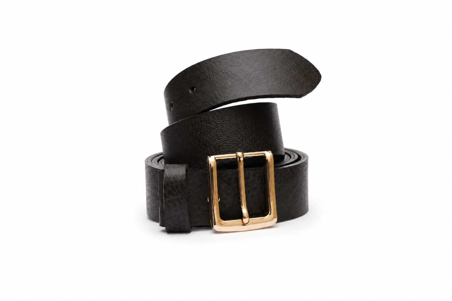 Aurenza London Black Leather Belt – Polished Gold GB-BL-04
