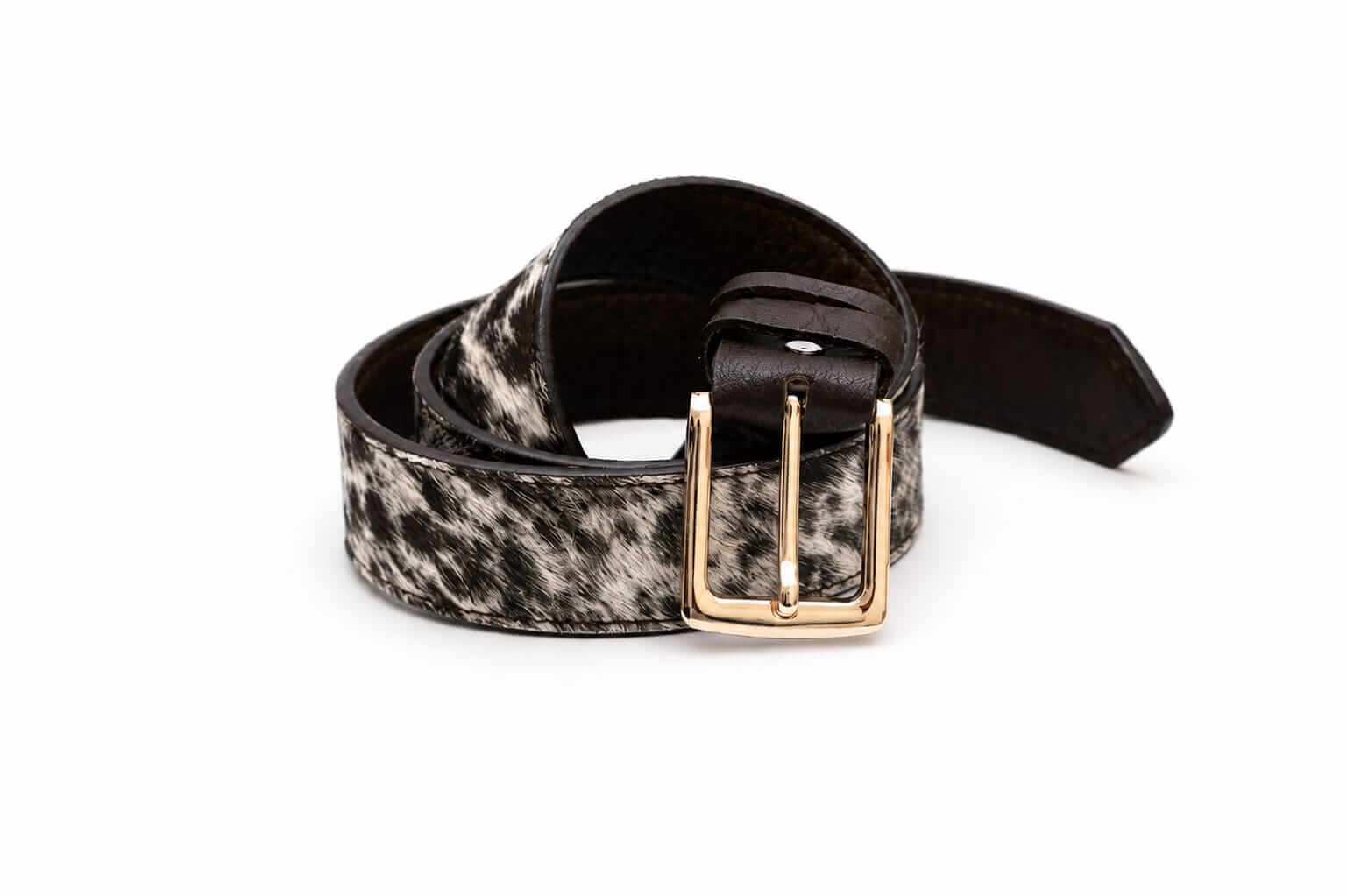 Aurenza London Hair-On Cowhide Leather Belt – Gold-Tone GB-HOH10