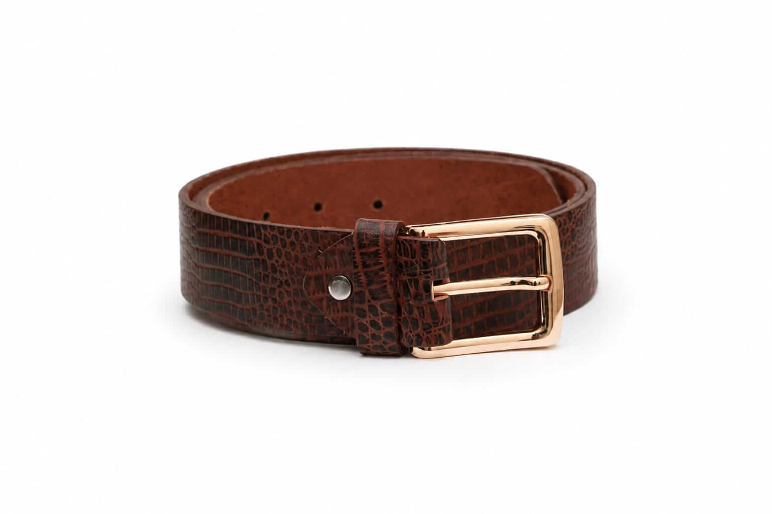 Aurenza London Dark Brown Crocodile-Embossed Leather Belt – Gold-Tone GB-CR09