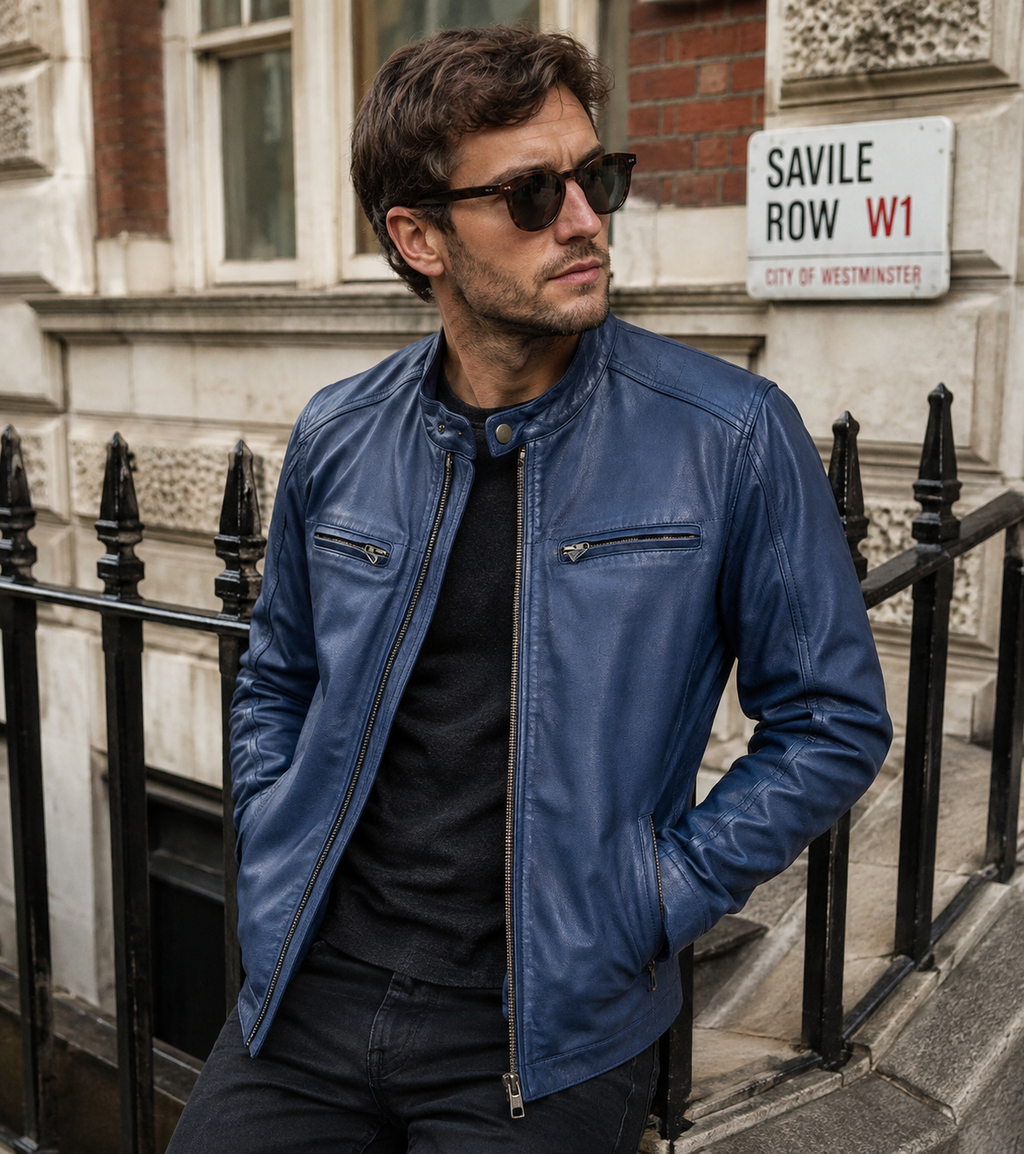 Navy Blue Leather Jacket