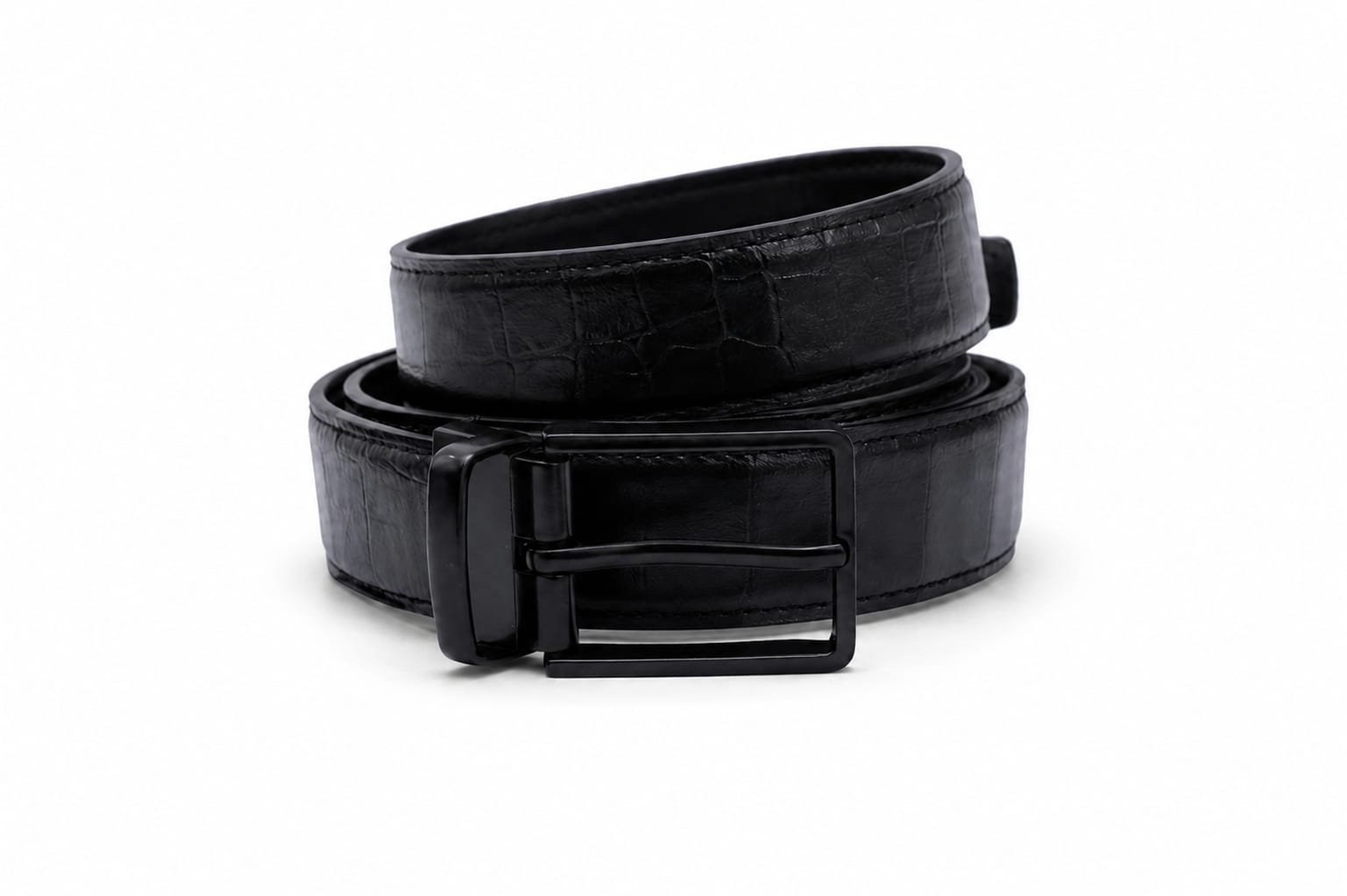 Aurenza London Black Crocodile-Embossed Leather Belt – Matte Black GB-CR05