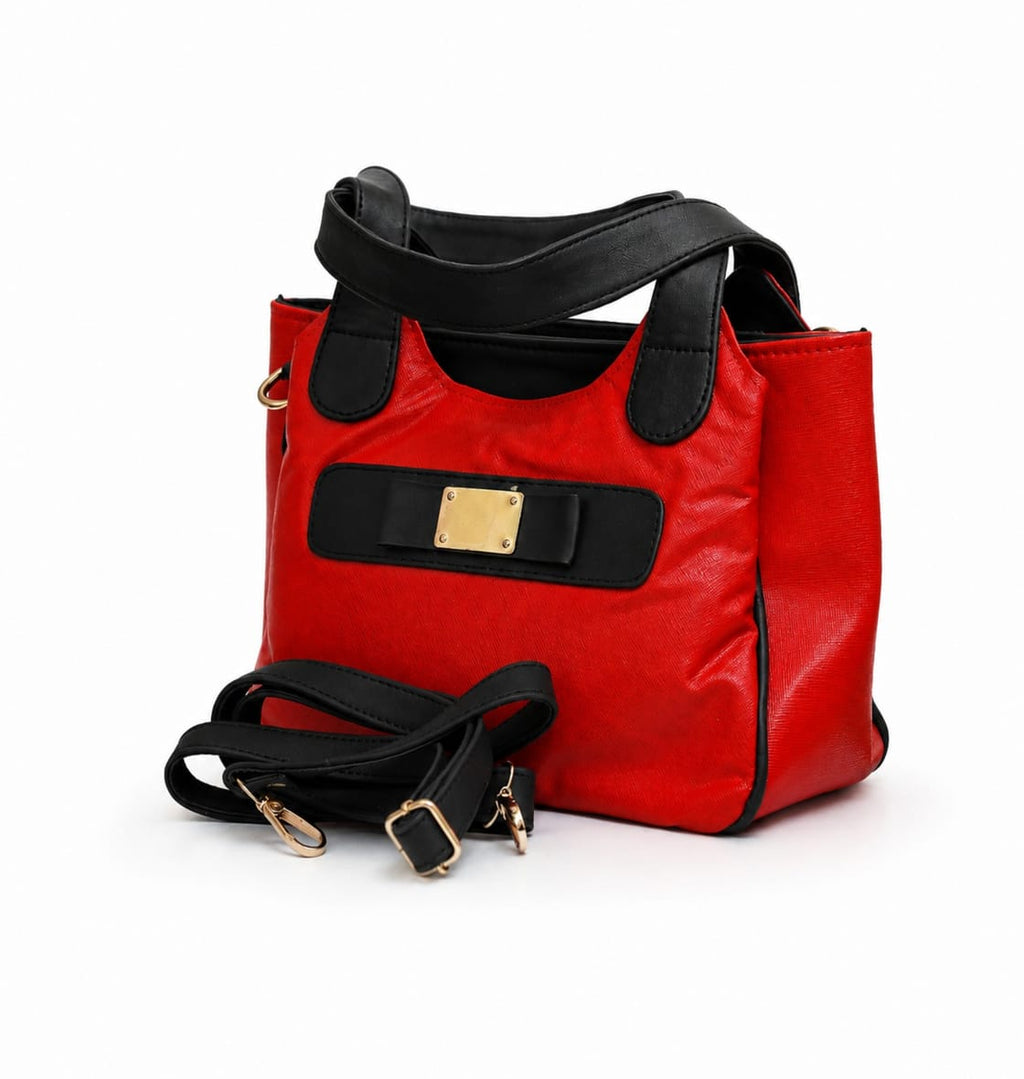 Red & Black Genuine Leather Handbag