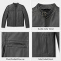 Charcoal (Black) Leather Racer Jacket
