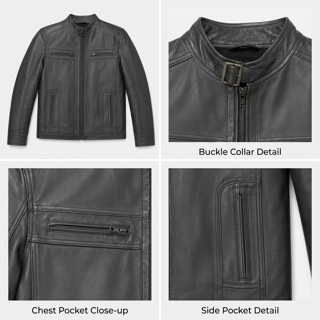 Charcoal (Black) Leather Racer Jacket