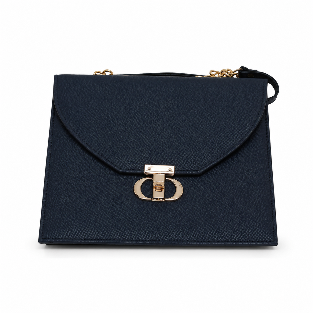 Black Envelope Clutch Bag with Gold Chain Strap