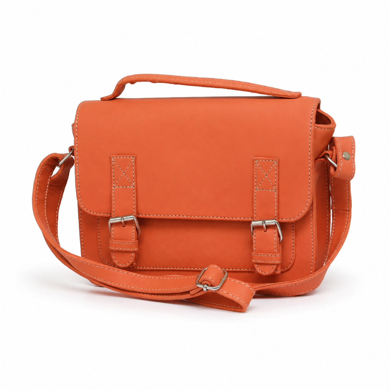 Orange Genuine Leather Messenger Bag