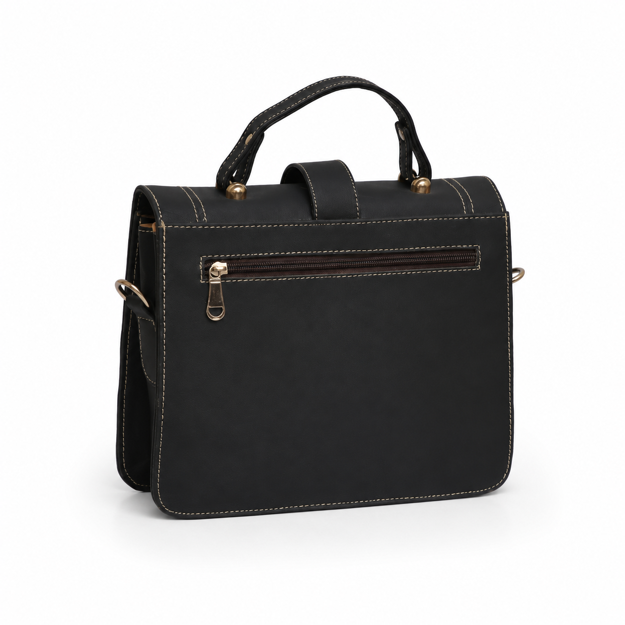 Black Structured Top Handle Handbag
