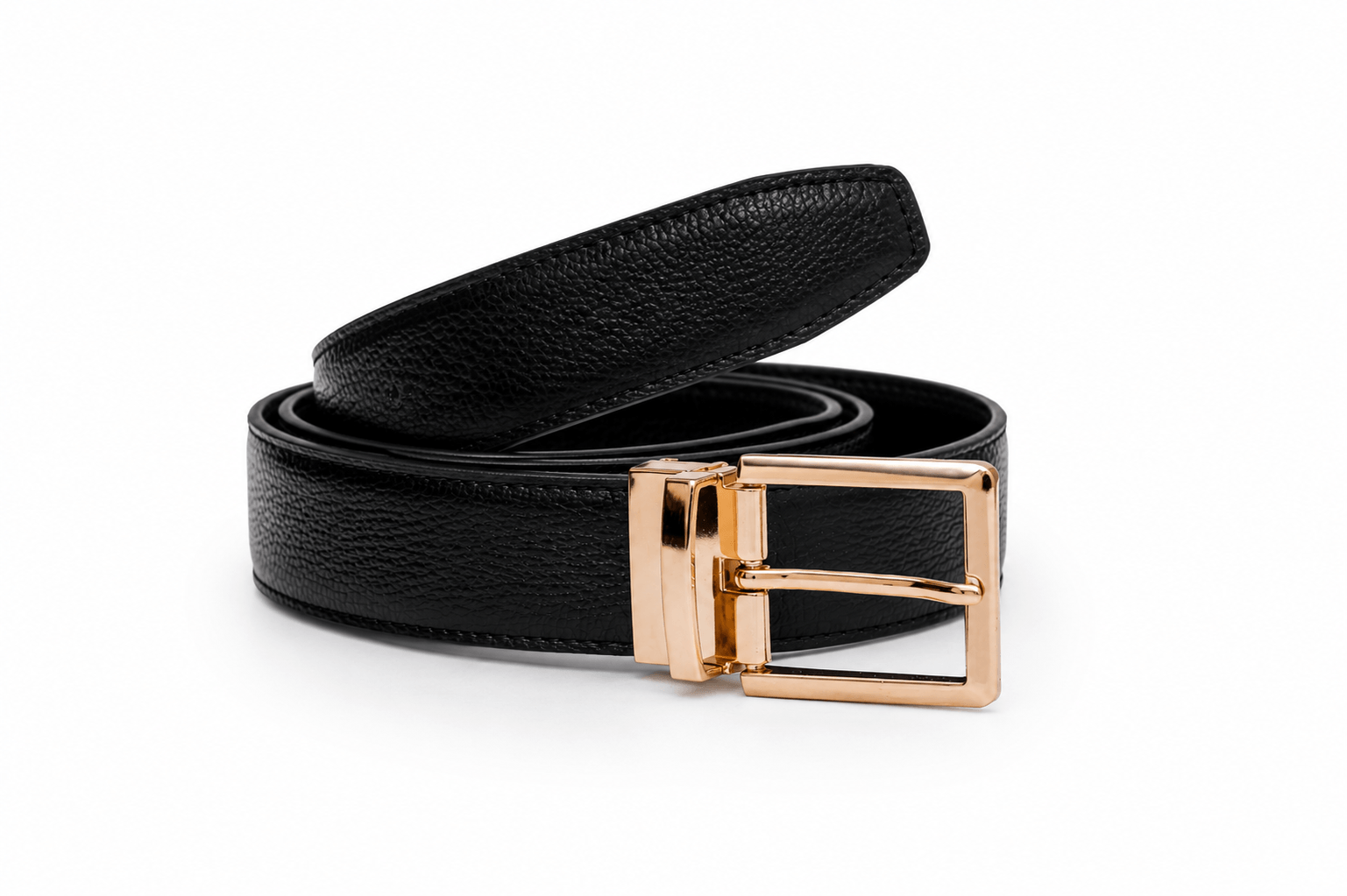 Aurenza London Black Textured Leather Belt – Rose Gold GB-RG07
