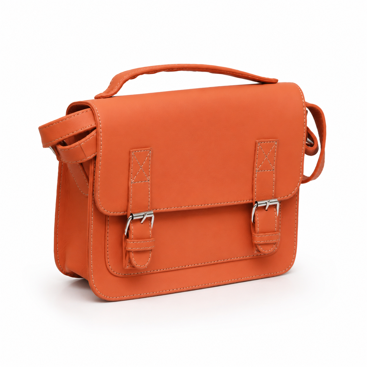 Orange Genuine Leather Messenger Bag