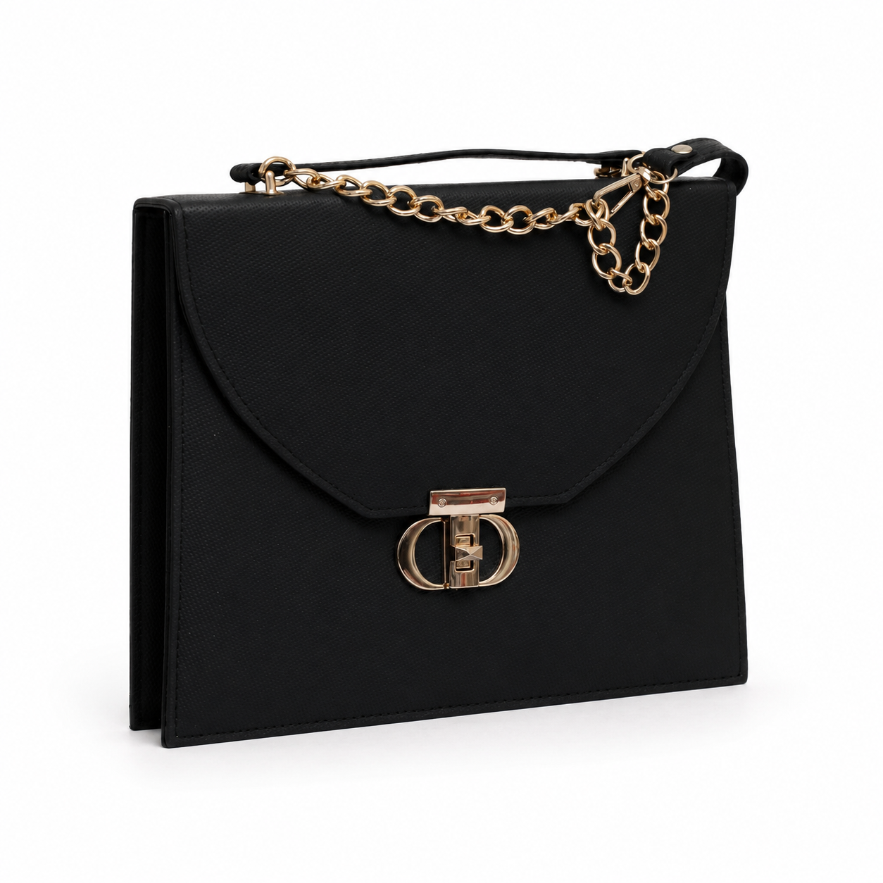 Black Envelope Clutch Bag with Gold Chain Strap